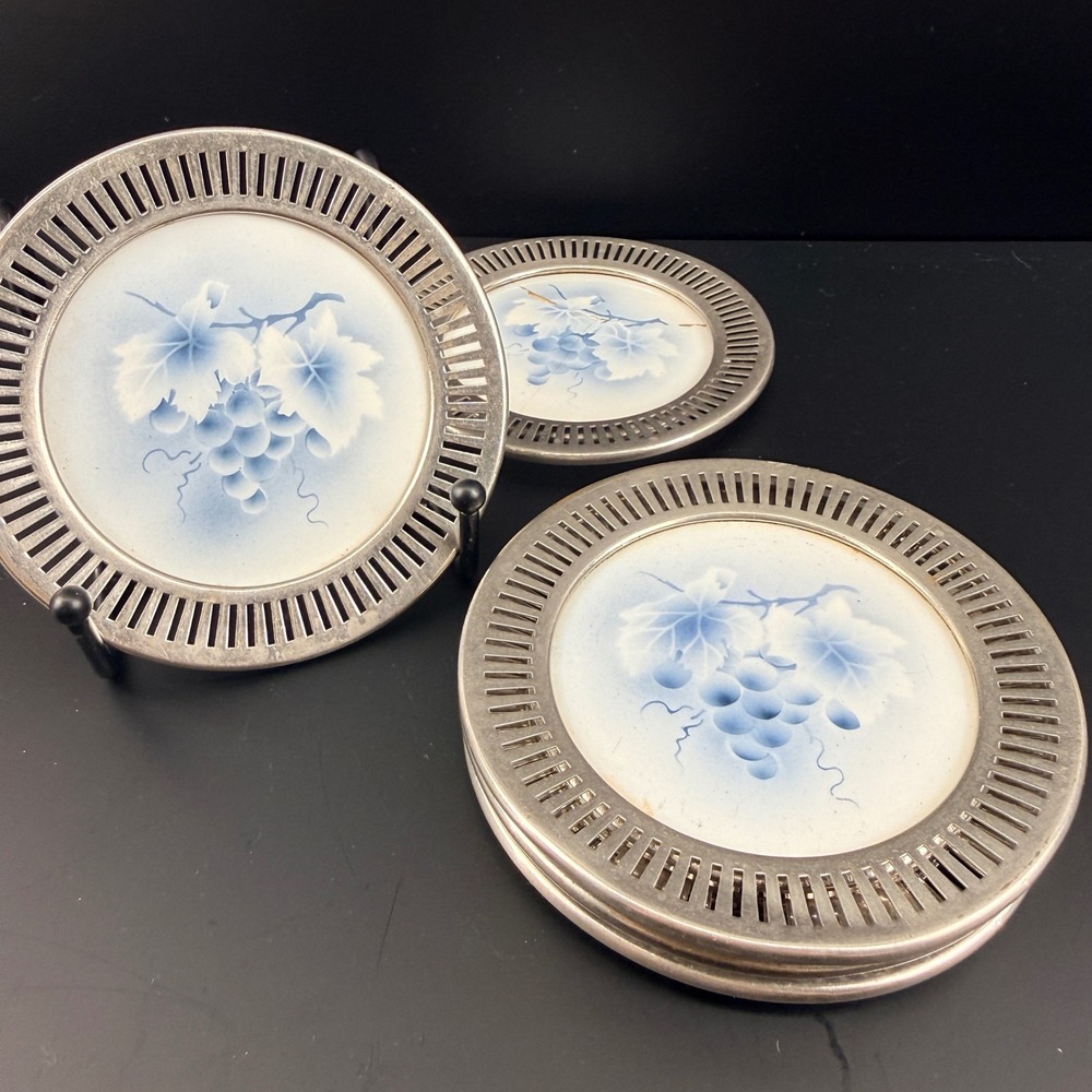 Waechtersbach‎ Art Nouveau Porcelain Coasters Silver Plate Set of 4 plus a bonus